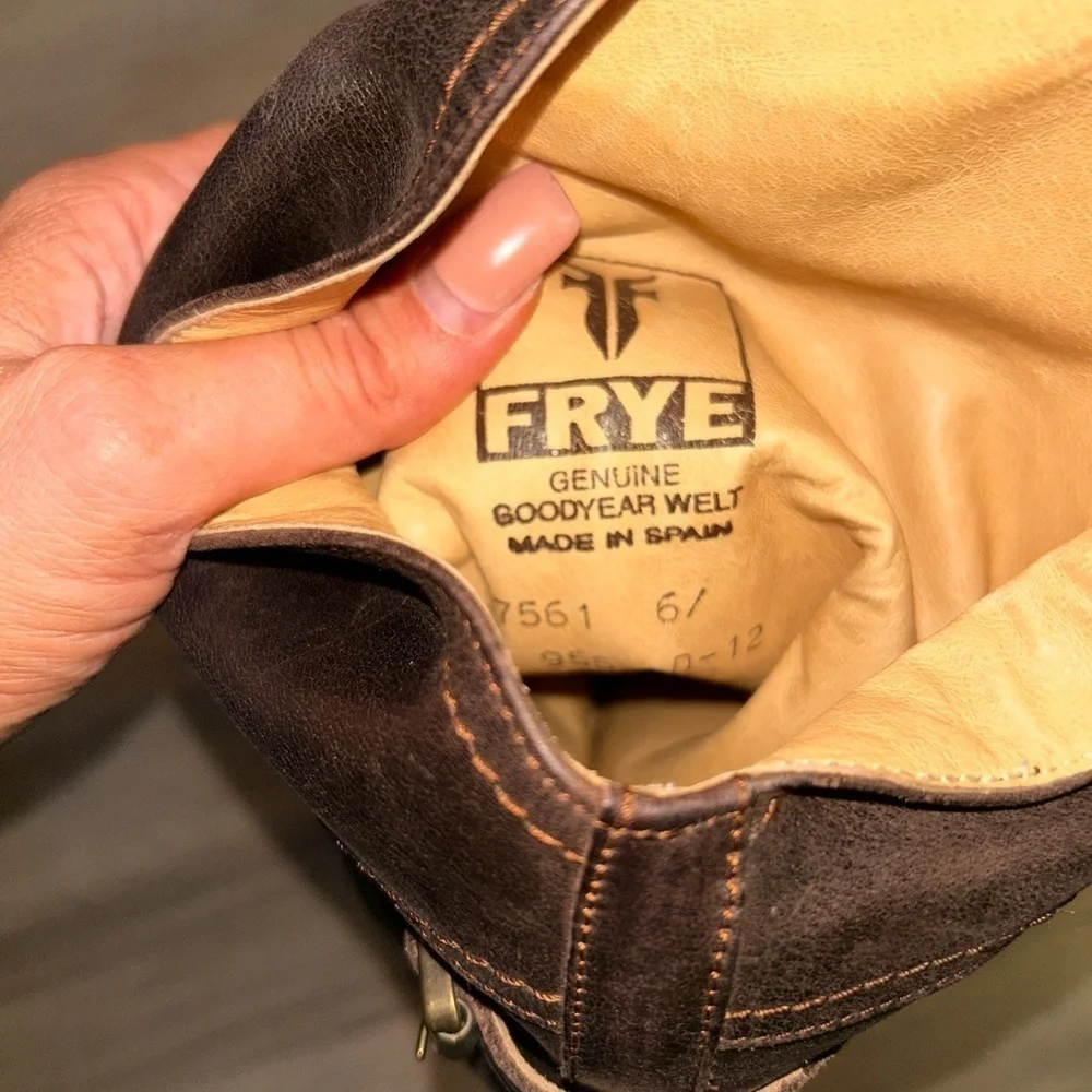 Frye VTG chocolate Brown Leather riding Boots with buckles